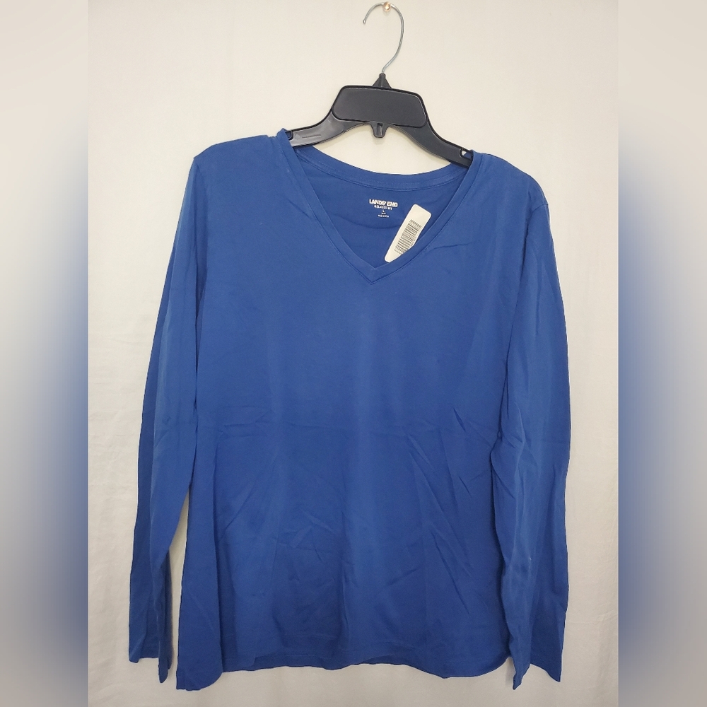 Women’s Lands’ End Blue Relaxed Fit Long Sleeve Shirt Large 14-16